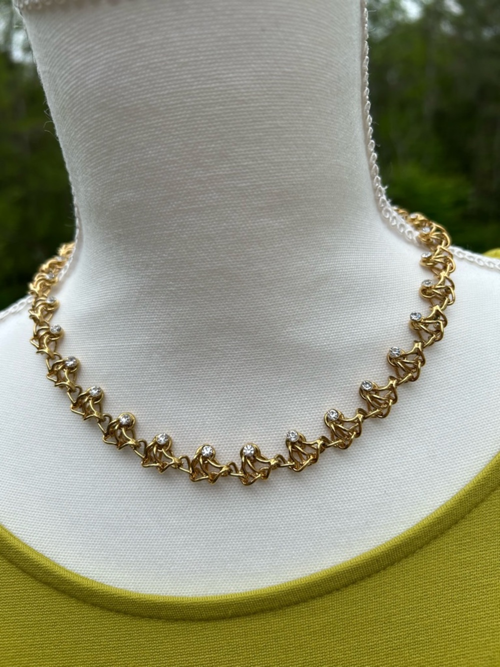 Gold-Tone Crystal Link Necklace - Elegant Women’s Jewelry